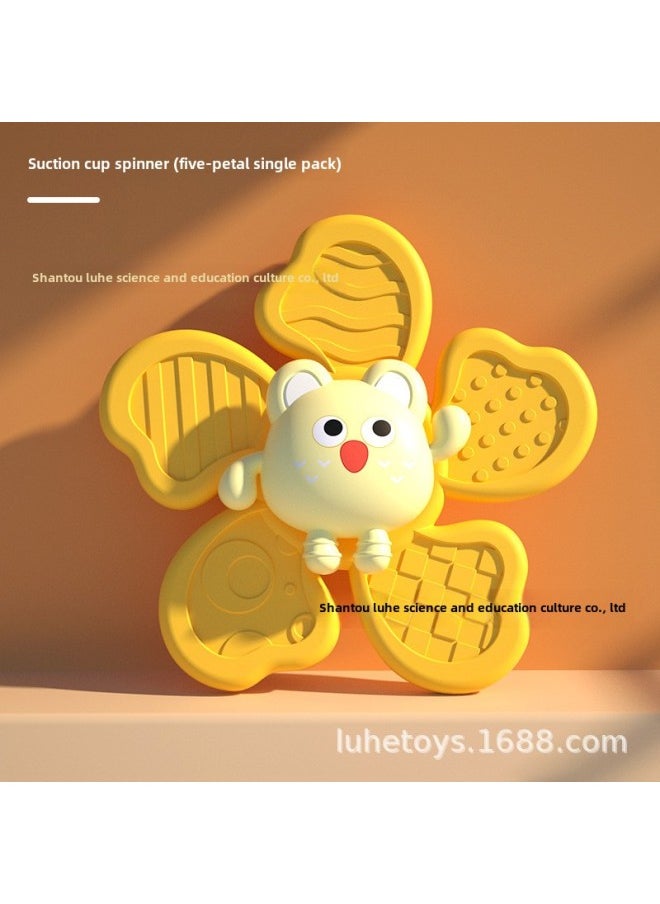 Baby Cartoon Three-dimensional Dining Table Sucker Turning Music Bathroom Dining Chair Gyro Grinding Teeth Toy Coax Baby Artifact-Color:Five-piece Yellow Monster (bag)  - Image 1