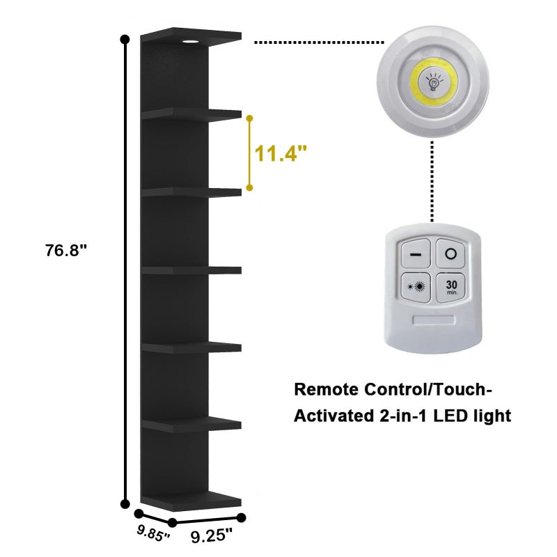LitaEther Versatile 7 Tier Wall Shelf Unit,Black Lack Wall Shelf,Display Floating Shelf with LED Remote Control Light - Image 2