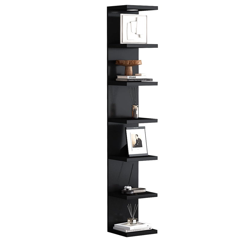 LitaEther Versatile 7 Tier Wall Shelf Unit,Black Lack Wall Shelf,Display Floating Shelf with LED Remote Control Light - Image 1