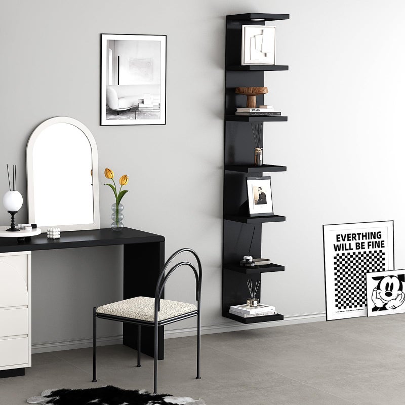 LitaEther Versatile 7 Tier Wall Shelf Unit,Black Lack Wall Shelf,Display Floating Shelf with LED Remote Control Light - Image 4