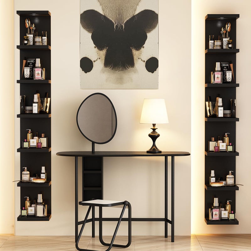 LitaEther Versatile 7 Tier Wall Shelf Unit,Black Lack Wall Shelf,Display Floating Shelf with LED Remote Control Light - Image 5