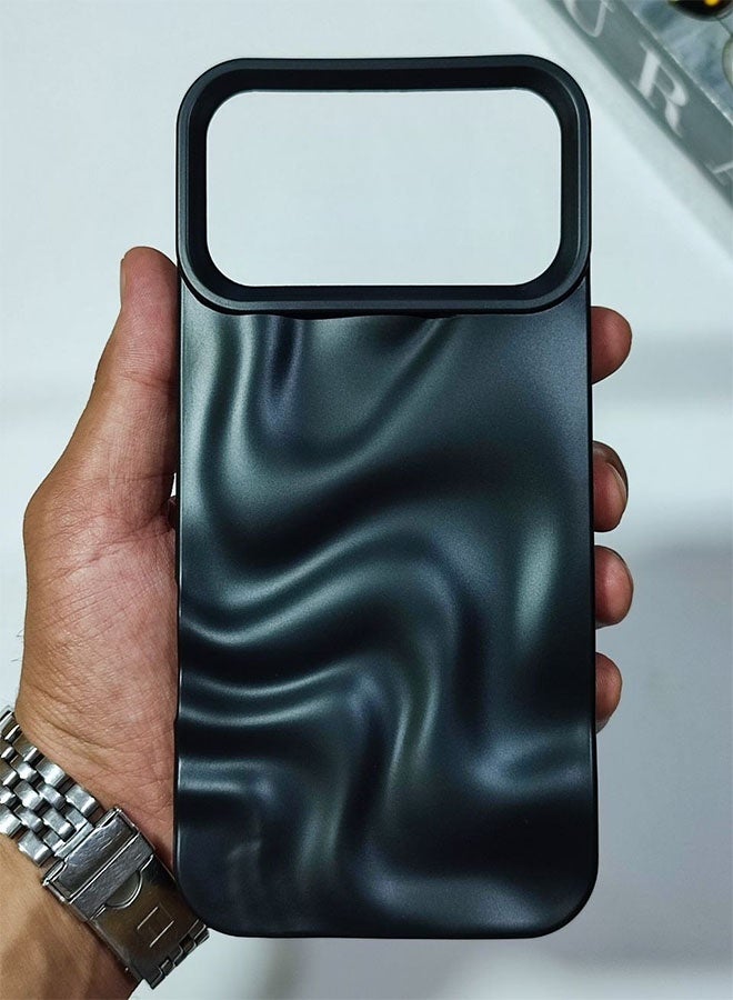 Premium Matte Case Compatible with iPhone 17 Pro Max, Featuring a 3D Wave Design, Durable Material for Shock and Scratch Protection, a Comfortable Feel, and a Stylish Look - Black - Image 4