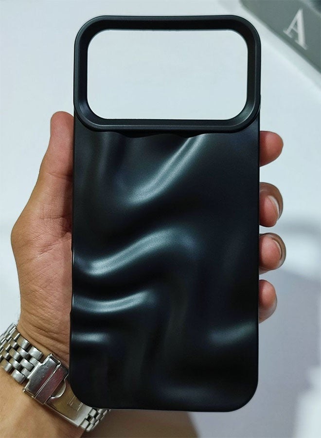 Premium Matte Case Compatible with iPhone 17 Pro Max, Featuring a 3D Wave Design, Durable Material for Shock and Scratch Protection, a Comfortable Feel, and a Stylish Look - Black - Image 1