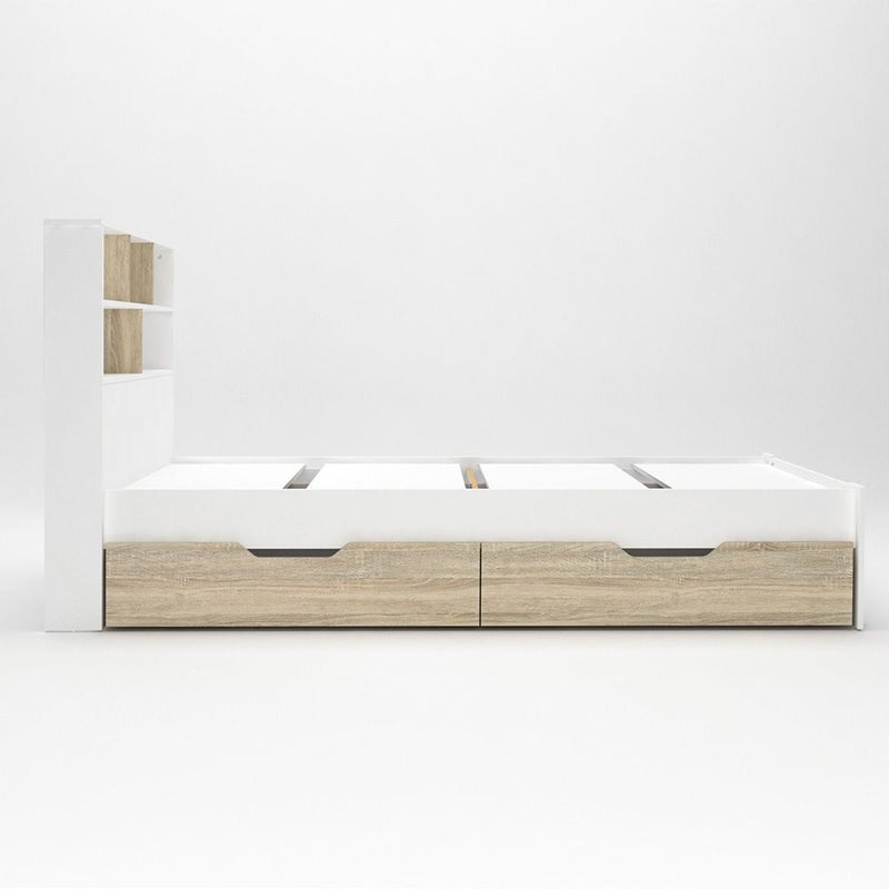 DANUBE HOME Kinder 90x200 Kids Bed With Storage Headboard & 2Side Drawers | Modern Design Wooden Kids Bed Frame Furniture | Comfortable Bed (Mattress Not Included) - White & Sonoma Oak - Image 4