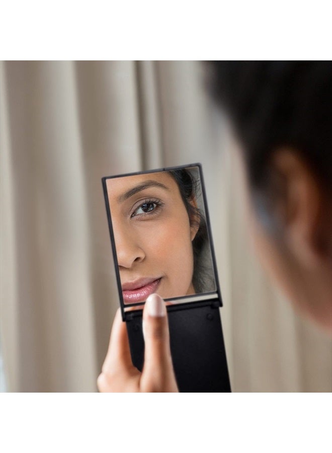 Queekay 2 x 3 x 0.2'' Small Makeup Folding Mirror Travel Mirror Portable Folding Mirror Rectangle Compact Mirror Stand up Mirror Compact Mirror Portable Vanity Mirror for Women Girls（Black, White） - Image 2