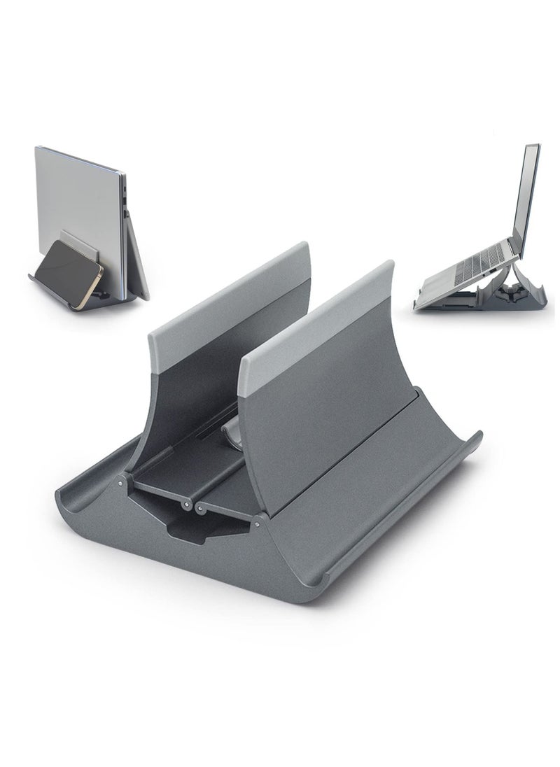 Y&D - Vertical Laptop Stand 4 in 1 Stand with Gravity Locking Holder Dock for Table Desktop Organizer and Desk Storage Fits All MacBook iPad Dell Gaming Laptops Gray - Image 1