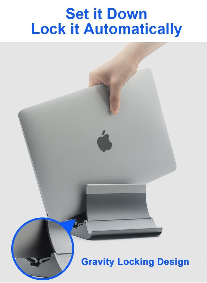 Y&D - Vertical Laptop Stand 4 in 1 Stand with Gravity Locking Holder Dock for Table Desktop Organizer and Desk Storage Fits All MacBook iPad Dell Gaming Laptops Gray - Image 1