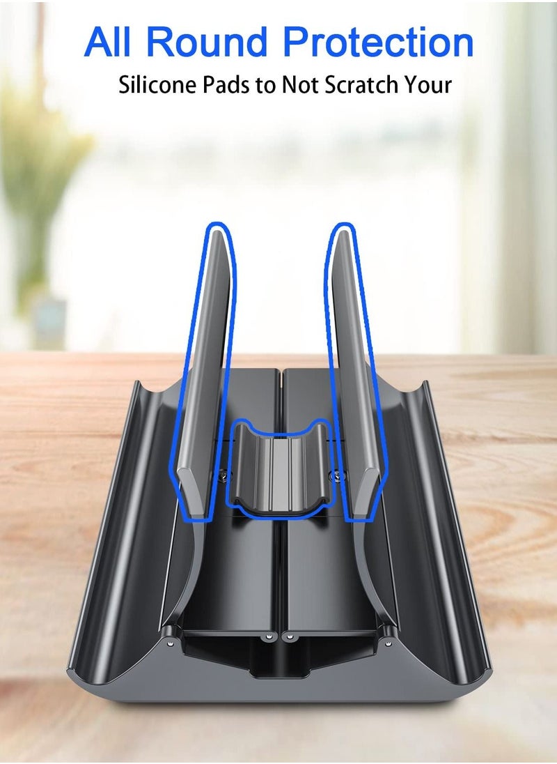 Y&D - Vertical Laptop Stand 4 in 1 Stand with Gravity Locking Holder Dock for Table Desktop Organizer and Desk Storage Fits All MacBook iPad Dell Gaming Laptops Gray - Image 1