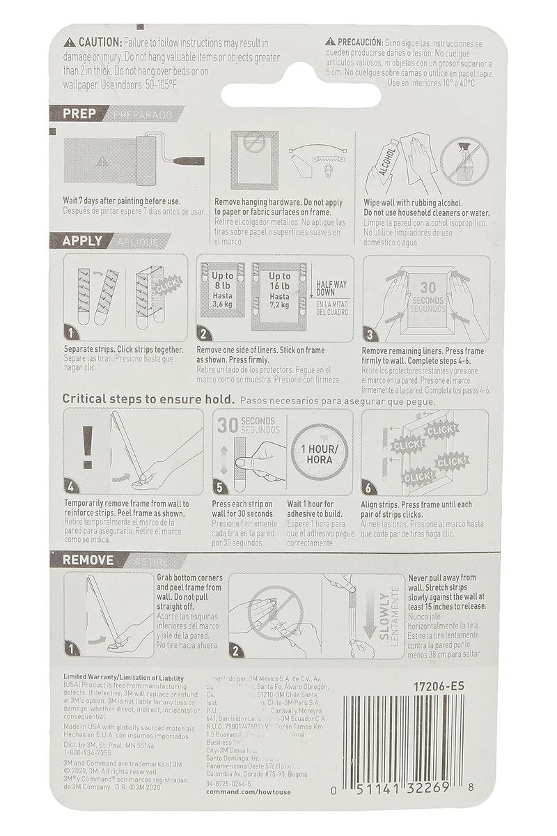 Command Command Large Picture Hanging Strips,4 Pairs, Holds Strong, Damage Free Walls, Self Adhesive, White - Image 2