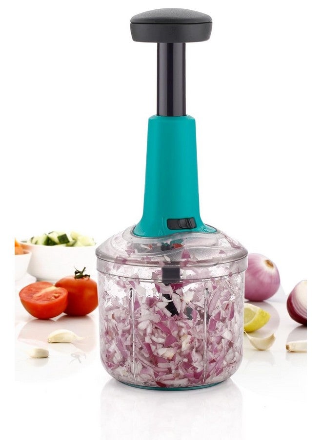Stewit مفرمة طعام ستيويت 900 مل، مفرمة خضار يدوية كبيرة من الفولاذ للضغط لقطع البصل، السلطة، الطماطم، البطاطس (تركواز 900 مل) - Image 2