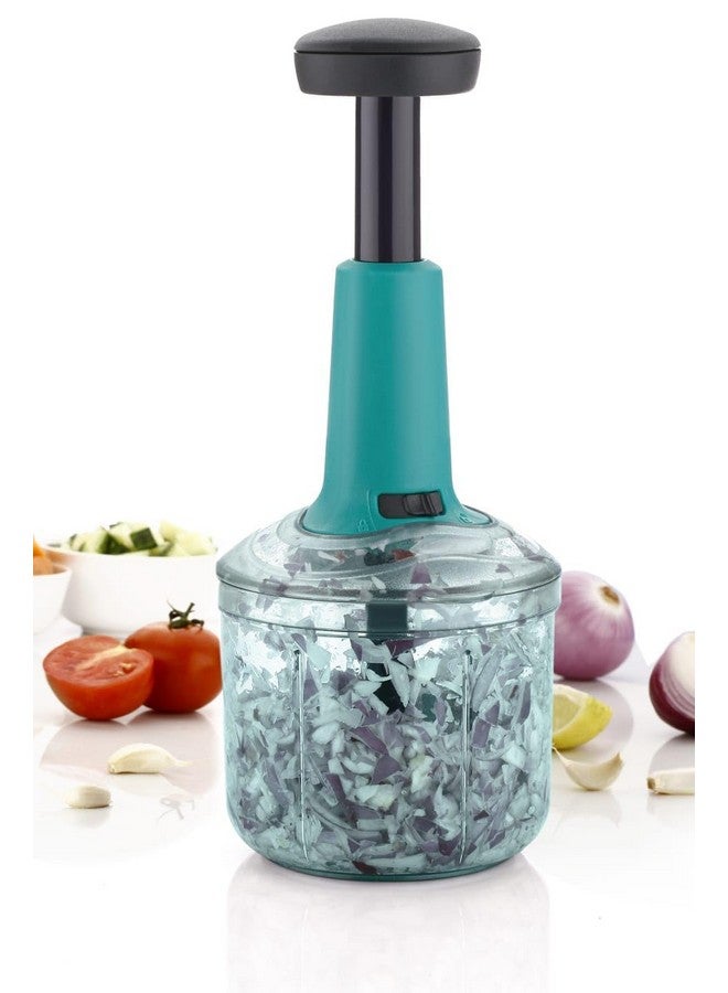 Stewit مفرمة طعام ستيويت 900 مل، مفرمة خضار يدوية كبيرة من الفولاذ للضغط لقطع البصل، السلطة، الطماطم، البطاطس (تركواز 900 مل) - Image 3