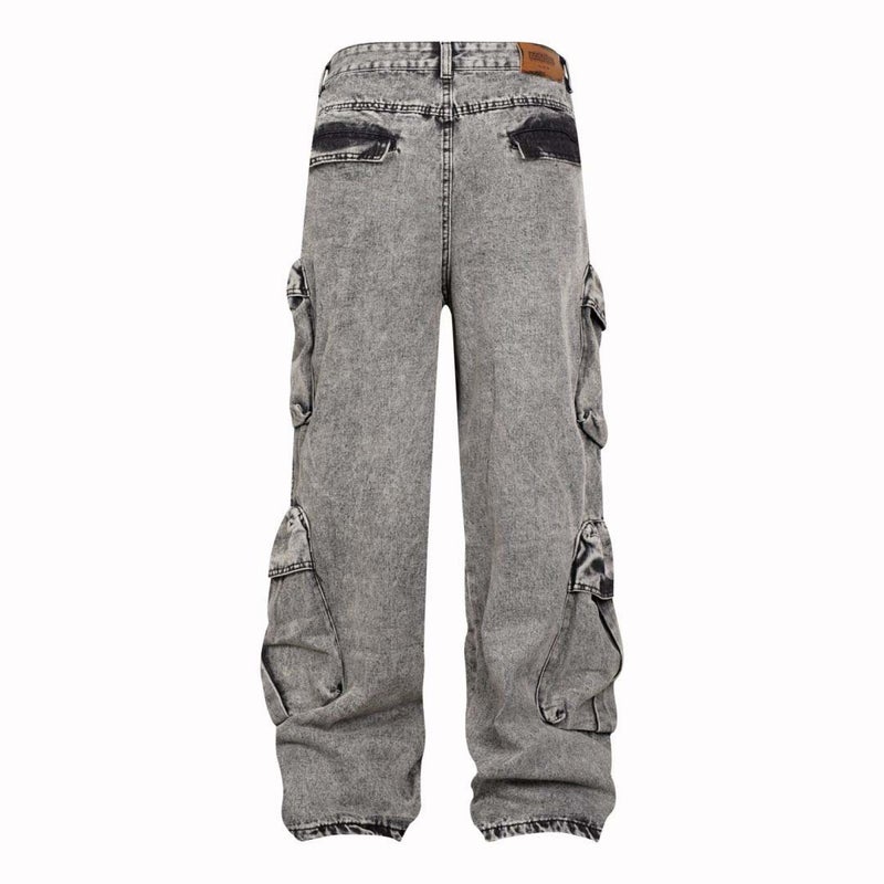American Style Street Washed Old Stitching Multi-Pocket Denim Overalls Trendy Brand Loose Wide-Leg Pants For Men And Women - Image 5