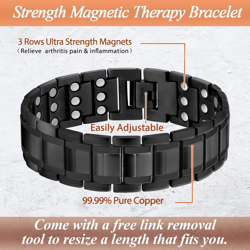 Cigmag 3X Copper Bracelet for Men Triple Ultra Strength Magnets Pure Copper Magnetic Bracelet & Ring Set with Adjustable Sizing Tool - Image 4
