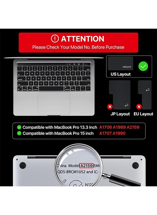 غطاء حماية فاخر فائق النحافة للوحة المفاتيح مزود بسدادات غبار، متوافق مع أجهزة ماك بوك برو المزودة بشريط لمس مقاس ١٣ بوصة و١٥ بوصة (٢٠١٦، ٢٠١٧، ٢٠١٨، ٢٠١٩، موديلات Apple A1706، A1707، A1989، A1990، A2159). - Image 2