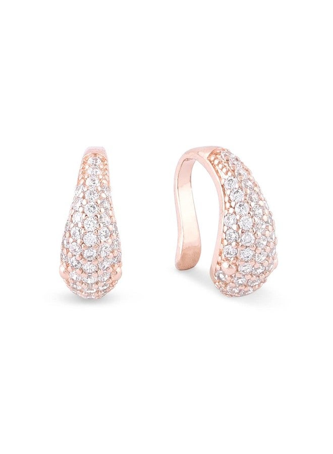 Ami Rose Gold Dazzling Cubic Zirconia Bling Cuff Earrings For Women-ZPFK20096 - Image 1