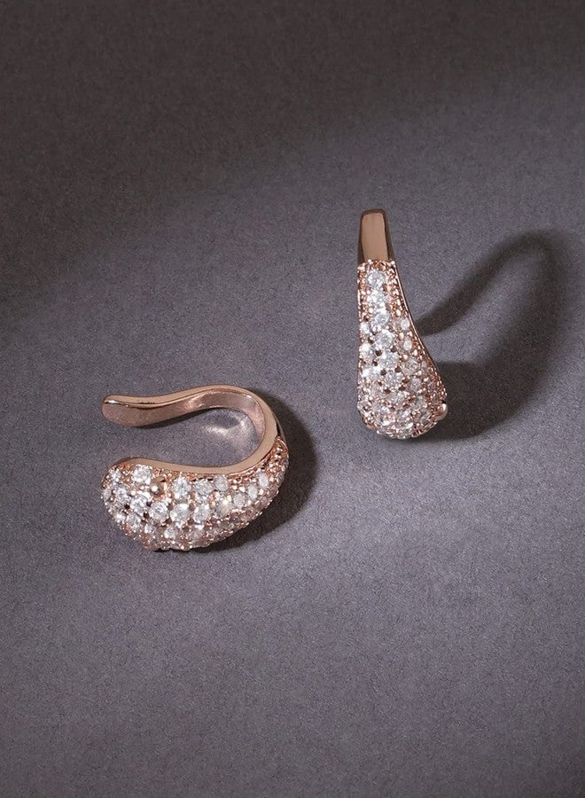 Ami Rose Gold Dazzling Cubic Zirconia Bling Cuff Earrings For Women-ZPFK20096 - Image 2