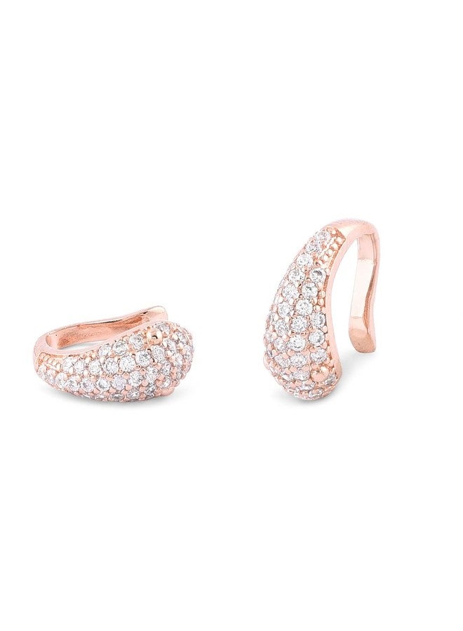 Ami Rose Gold Dazzling Cubic Zirconia Bling Cuff Earrings For Women-ZPFK20096 - Image 4