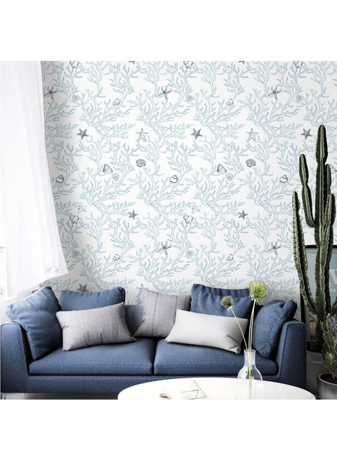 ورق حائط شعاب البحر الزرقاء الفاتحة: طبقة مزدوجة مطلية، ملمس سميك، تغطية عالية وغير شفاف، 11 ياردة (47 قدم مربع)، ورق حائط ذاتي اللصق قابل للإزالة واللصق.