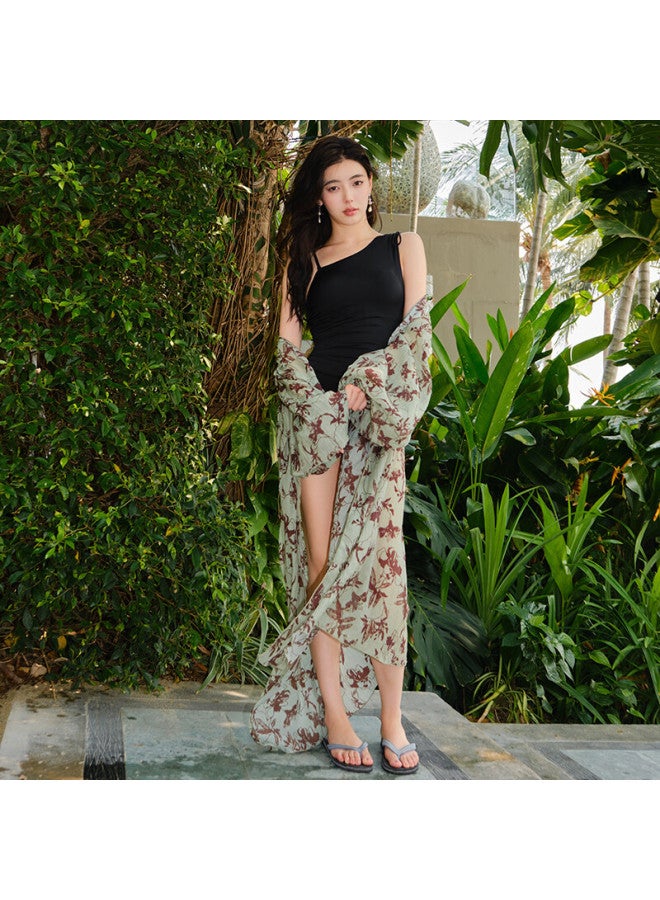 Loquat Source Manufacturers A Generation Of 2023 Swimsuit Women's One-piece Blouse Holiday Slim Ronglans 23164-Color:Black- - Image 2