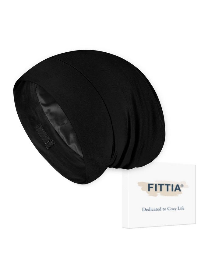 Fittia Ittia Satinbonnet Silk Sleep Cap Silk Hair Bonnet For Sleeping Bamboo Beanie Hair Wrap For Curly Hair Sleeping Unisex Black  - Image 2