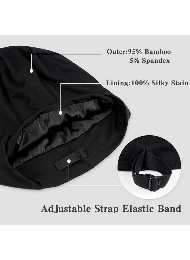 Fittia Ittia Satinbonnet Silk Sleep Cap Silk Hair Bonnet For Sleeping Bamboo Beanie Hair Wrap For Curly Hair Sleeping Unisex Black  - Image 5