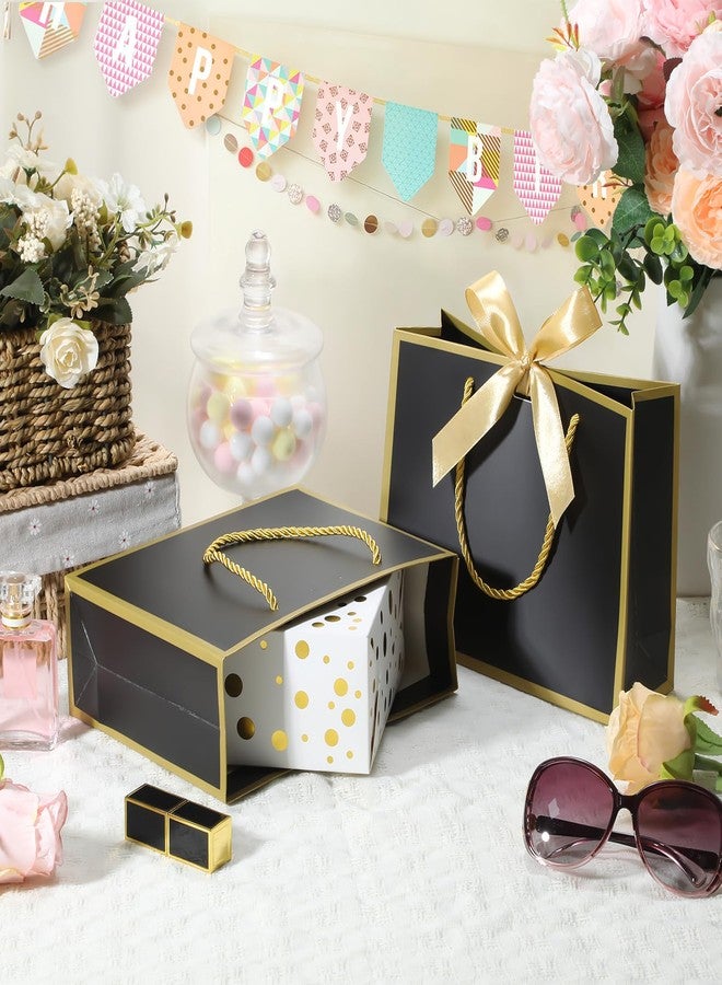 DOYIDE 2 Pack Thank You Gift Bags with Handles, 9x7x3.1in Paper Gift Bags with Bow Ribbon, Black Party Favor Bags for Any Birthday Wedding Baby Shower Bridesmaid Party Medium Gift Wrap Bags - Image 2