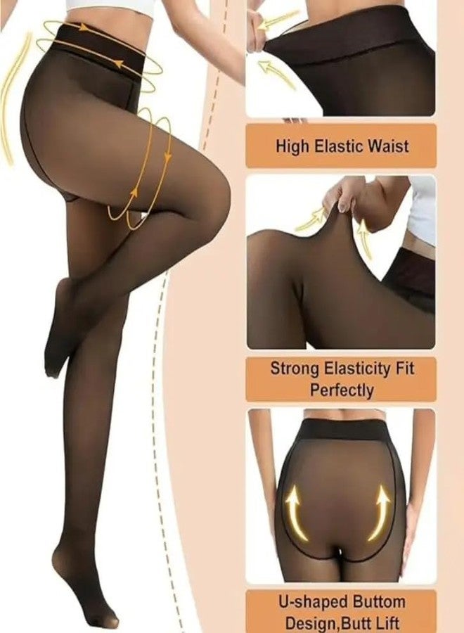 QMVESS Velvet Touch Thermal Tights for Women - Ultimate Warm Fleece Leggings for Women, Thermal Winter Fake Translucent Tights, Dualtone, Free Size Pcs (Multicolor) - Image 3