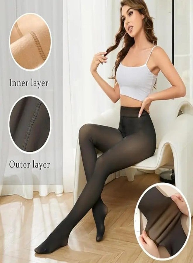 QMVESS Velvet Touch Thermal Tights for Women - Ultimate Warm Fleece Leggings for Women, Thermal Winter Fake Translucent Tights, Dualtone, Free Size Pcs (Multicolor) - Image 2