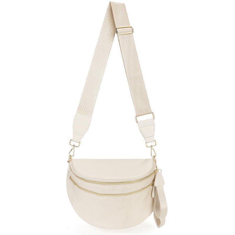 Lushandy Bum Bag Women's Checkered Crossbody Bag Nylon Cross Body Bags Plaid Mom Everyday Purse for Travel (Pure Beige) - Image 1