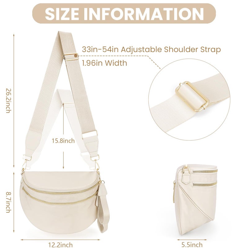 Lushandy Bum Bag Women's Checkered Crossbody Bag Nylon Cross Body Bags Plaid Mom Everyday Purse for Travel (Pure Beige) - Image 5
