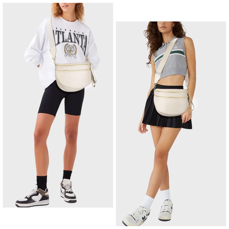 Lushandy Bum Bag Women's Checkered Crossbody Bag Nylon Cross Body Bags Plaid Mom Everyday Purse for Travel (Pure Beige) - Image 2