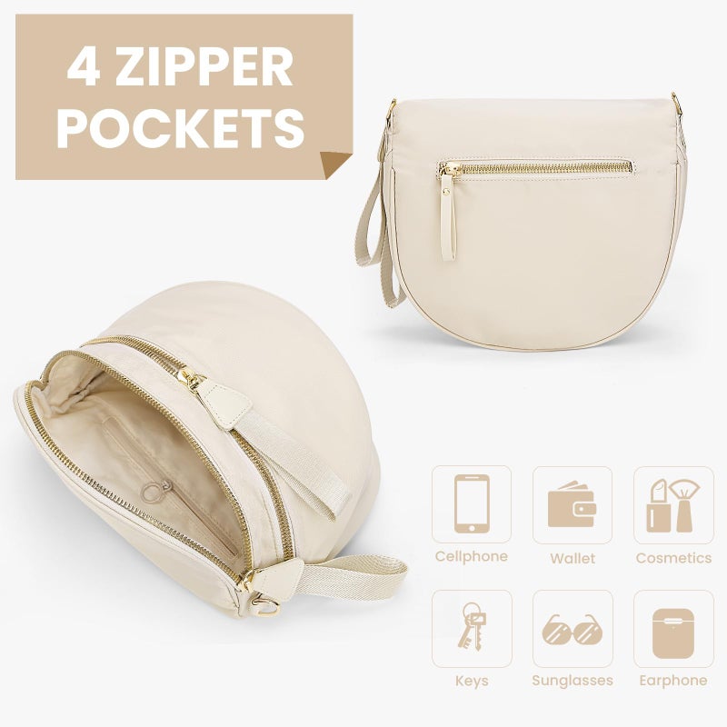 Lushandy Bum Bag Women's Checkered Crossbody Bag Nylon Cross Body Bags Plaid Mom Everyday Purse for Travel (Pure Beige) - Image 4