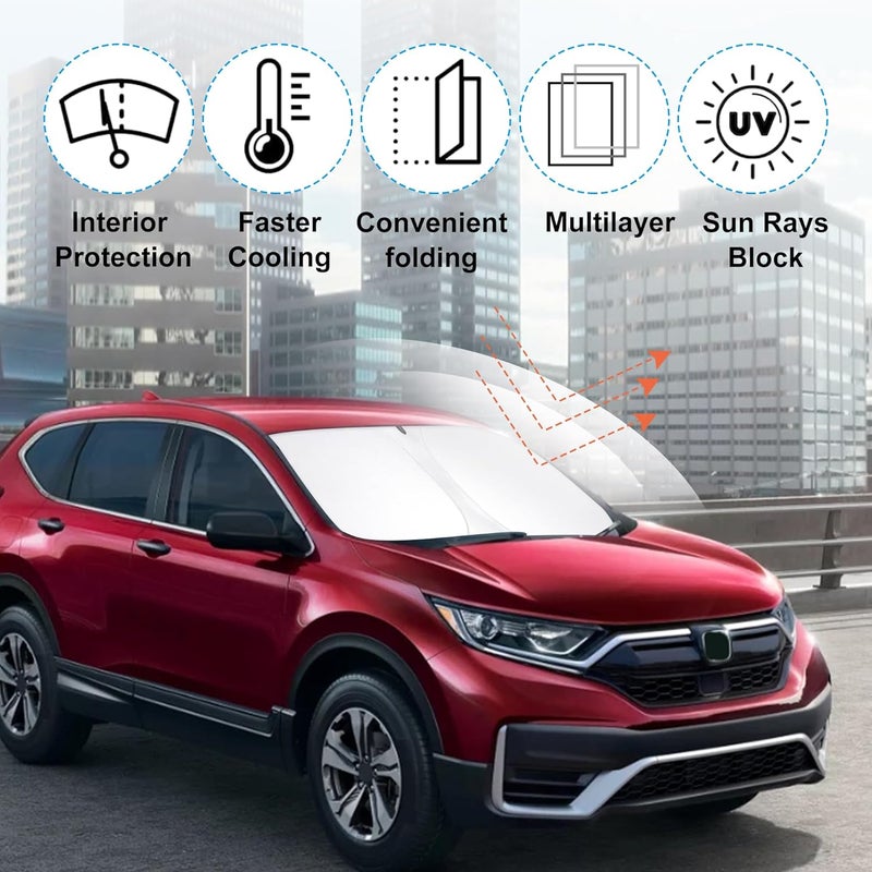 إل إتش إف لايف حاجب شمسي للزجاج الأمامي مصمم خصيصًا لسيارة Honda CR-V CRV موديلات 2017-2022، ملحق قابل للطي، يحمي السيارة من أشعة الشمس وأضرار الحرارة، ويحافظ على برودة السيارة. - Image 2
