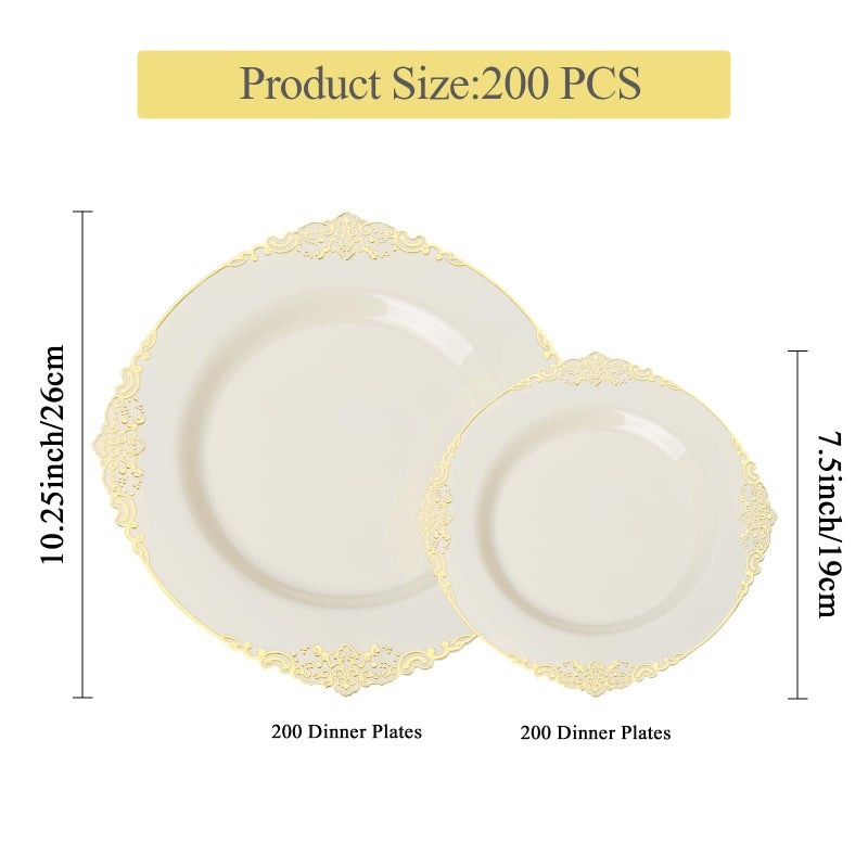 Bestluck 200 PCS Ivory and Gold Plastic Plates for 100 Guests, Gold Disposable Plates Include 100 PCS Dinner Plates, 100 PCS Dessert Plates for Party, Wedding and Graduation (200, Ivory White) - Image 3