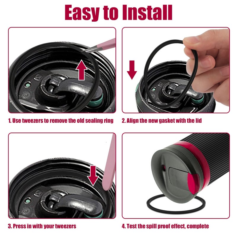 KINBOM 4pcs Replacement Rubber Lid Seals Compatible with 16 & 20 oz Contigo Snapseal Byron Travel Mug, Leak-Proof Rubber Seals Lid Gaskets Replacement for Contigo Mugs (Black) - Image 4