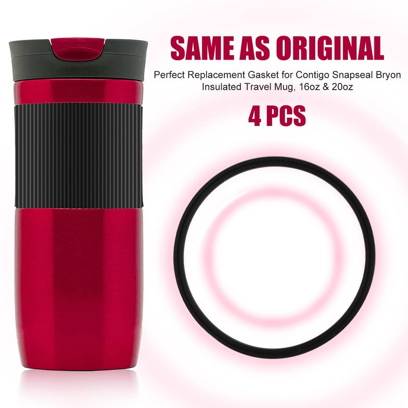 KINBOM 4pcs Replacement Rubber Lid Seals Compatible with 16 & 20 oz Contigo Snapseal Byron Travel Mug, Leak-Proof Rubber Seals Lid Gaskets Replacement for Contigo Mugs (Black) - Image 2
