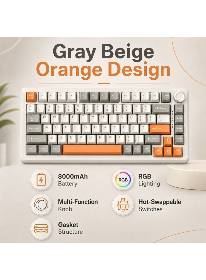 A-jazz Ajazz AK820 Max Plus Wireless Mechanical Keyboard, Tri-Mode (Bluetooth/2.4G/Wired), Metal Volume Knob, RGB Backlight, Gasket Mount with 5-Layer Sound Dampening - For Gaming & Work - Image 4