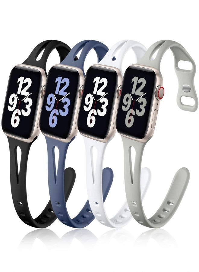 Getino Band Compatible with Apple Watch 42mm 44mm 45mm 46mm 49mm Women, Soft Silicone Breathable Slim Sport Bands for iWatch Ultra Series 11 10 9 8 7 6 5 4 3 2 1 SE, Black/White/Pebble Gray/Blue Gray - Image 1