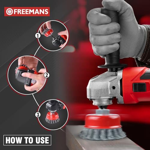 FREEMANS WCB75-14 Power Wire Cup Brush with High Carbon Steel Twisted Bristles - 3" 75mmx14M Brush Dia Suitable for Weld Cleaning, Preparing Rough Surfaces and Fast Removal of Paint, Scale and Rust - Image 3