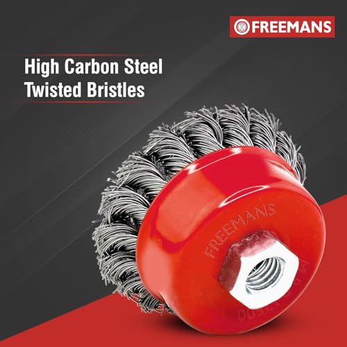 FREEMANS WCB75-14 Power Wire Cup Brush with High Carbon Steel Twisted Bristles - 3" 75mmx14M Brush Dia Suitable for Weld Cleaning, Preparing Rough Surfaces and Fast Removal of Paint, Scale and Rust - Image 4