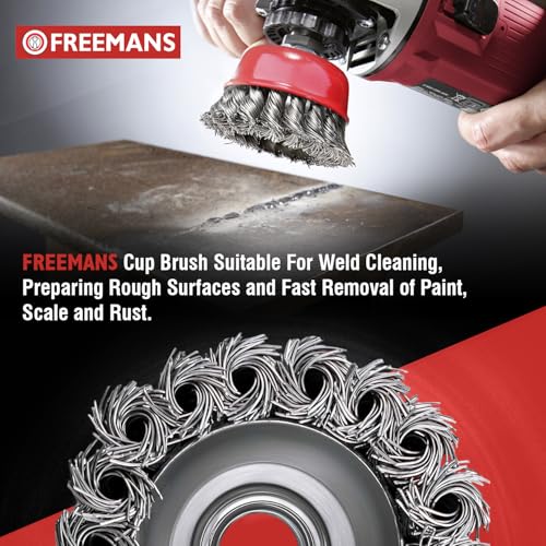 FREEMANS WCB75-14 Power Wire Cup Brush with High Carbon Steel Twisted Bristles - 3" 75mmx14M Brush Dia Suitable for Weld Cleaning, Preparing Rough Surfaces and Fast Removal of Paint, Scale and Rust - Image 2