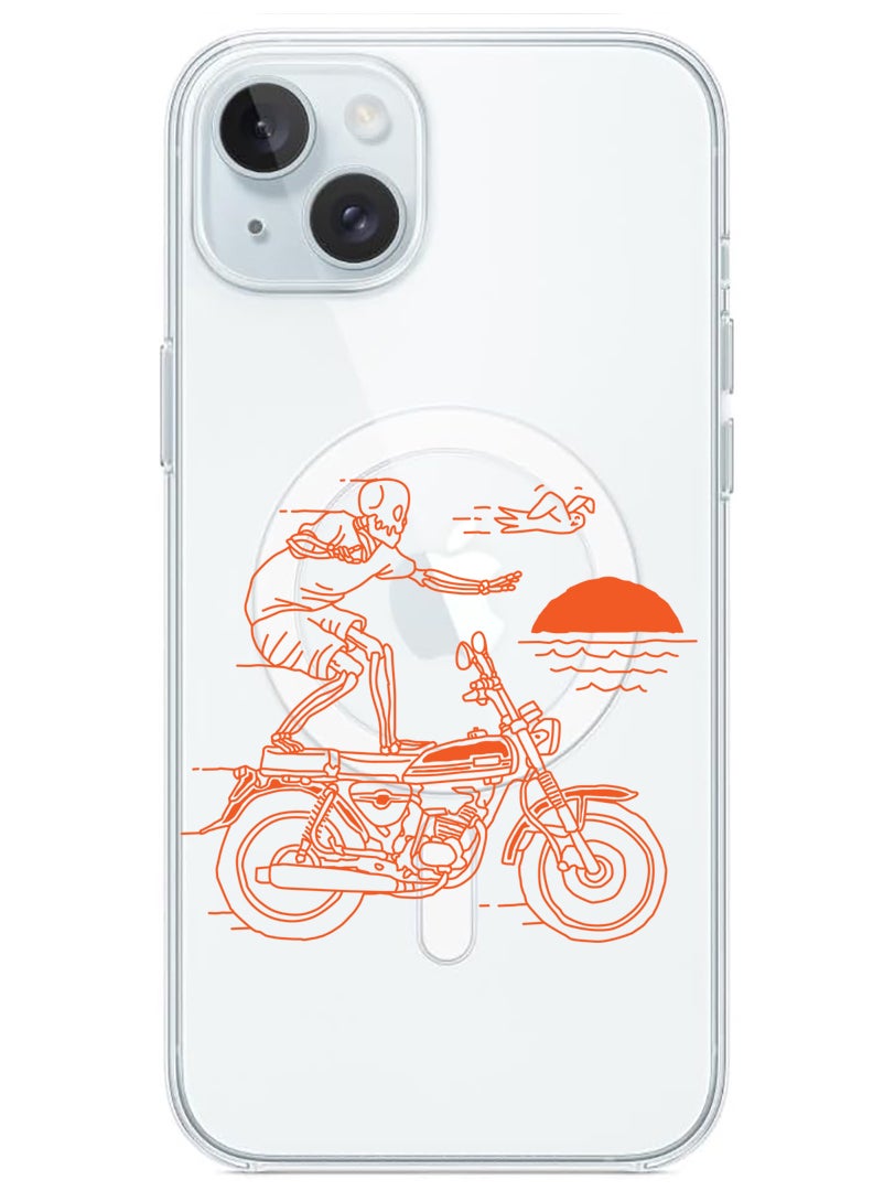 Theodor Magnetic Case for iPhone 15 6.1-inch Compatible with MagSafe Wireless Charging, Shockproof Phone Bumper Cover Skull Rider orange - Image 1