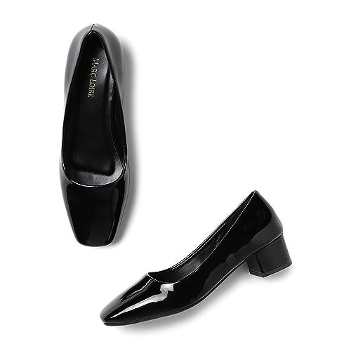 Marc Loire Women Square Toe Solid Block Heel Pumps for Office, Party and Formal Wear (Black, Numeric_6) - Image 1