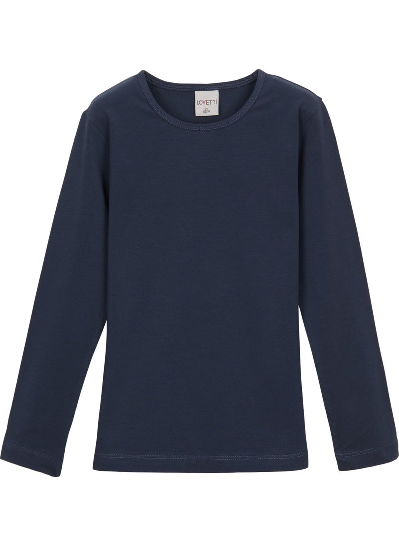 Lovetti - Light Navy Blue Basic Seasonal Lycra Long Sleeve Girls T-Shirt - Image 1