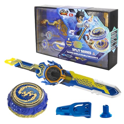 INFINITY NADO Battle Tops with Sword Launcher Split Series Metal Glowing Battling Tops BalanceDefense Type Spinning Top Game Toy for Boys Girls 5 Sacred Shield Double Dragon S Blue - Image 1