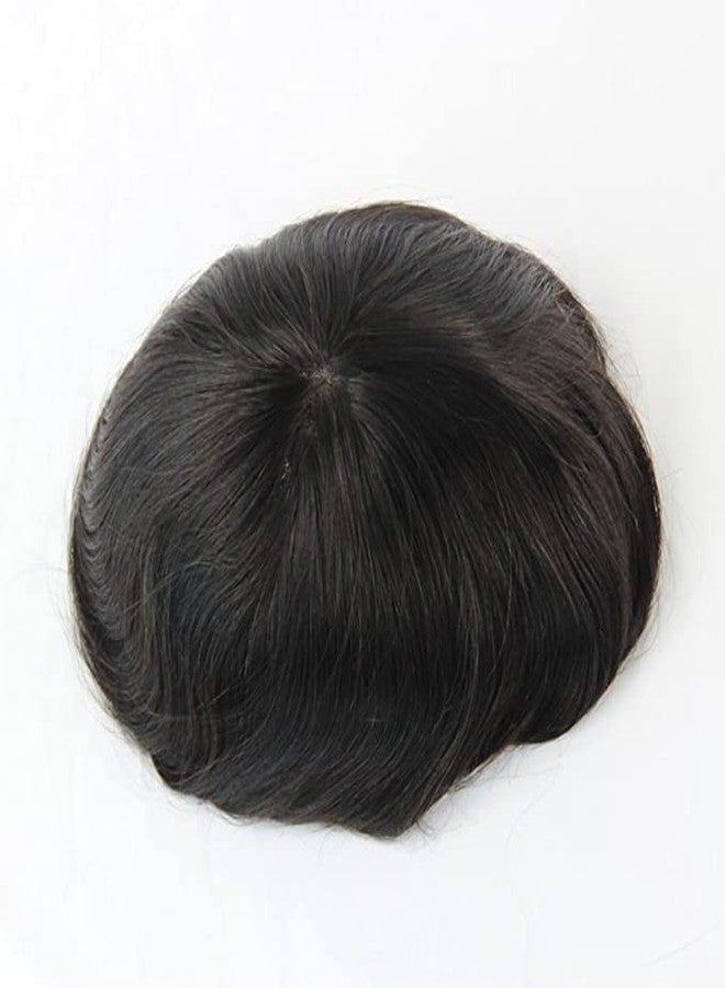 Confidence Monofilament Human Hair Patch for Men, Natural Hair Toupee Wigs for Cover Baldness Hair System for Men and Boys with Brush Clips and Red Tape (Black, 9x7) - Image 4