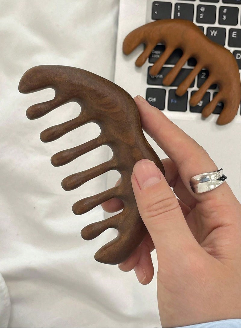 2 قطعة مشط أسنان من خشب الصندل الطبيعي الخشن مع وظائف متعددة وخاصية تدليك فروة الرأس، فرشاة شعر مضادة للكهرباء الساكنة، فرشاة شعر، مشط، أدوات شعر، منتجات وإكسسوارات للشعر لصالونات الحلاقة وصالونات التجميل وإكسسوارات السفر - Image 2