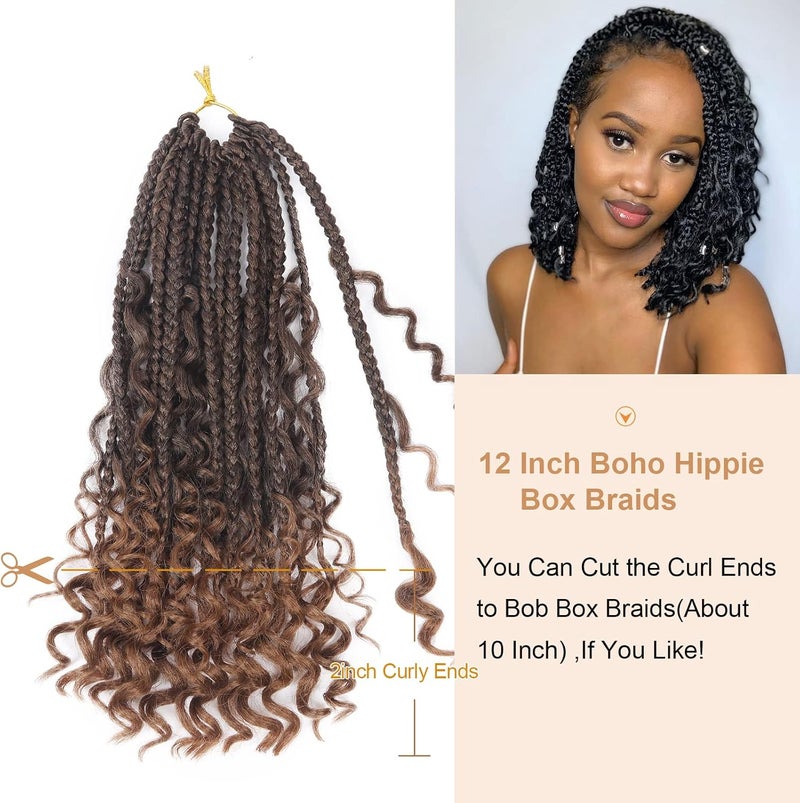 ضفائر كروشيه الإلهة مع نهايات مجعدة 12 بوصة ضفائر بوهيمية كروشيه 8 عبوات 3X ضفائر كروشيه شعر تجديل صناعي للإطالة للسيدات السود (12 بوصة (عبوة من 8)، T1B 30)… - Image 5