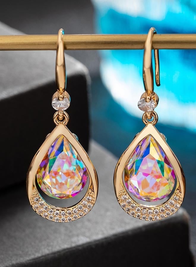 EVEVIC Austrian Crystal Halo Teardrop Hollow Drop Dangle Earrings for Women 14 K Rose Gold Plated Hypoallergenic Jewelry - Image 2