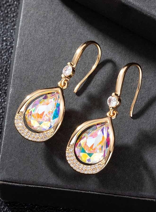 EVEVIC Austrian Crystal Halo Teardrop Hollow Drop Dangle Earrings for Women 14 K Rose Gold Plated Hypoallergenic Jewelry - Image 4